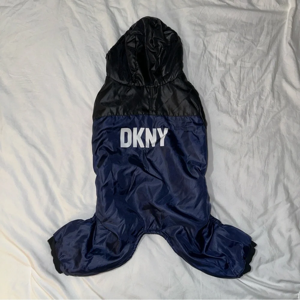 DKNY | Dog Puffer Coat Medium Hooded Fleece Lined Colorblock Black Red Blue